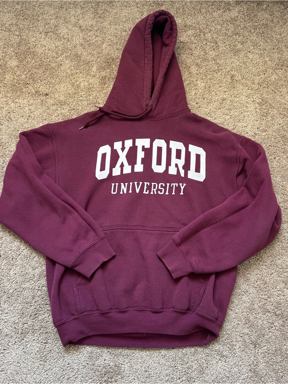 VTG Oxford University Unisex M Maroon Fleece Pullover Hoodie Graphic Pockets Uni